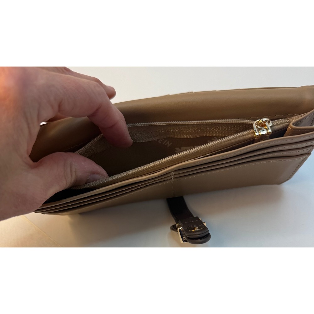 Anne Klein Buckle Snap Closure Wallet Brown Faux Leather Card Slots Zip Pocket - Picture 6 of 12